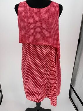 Leon Max Limited Edition 100% Silk Geometric Floral Layered‎ Dress | Red 4